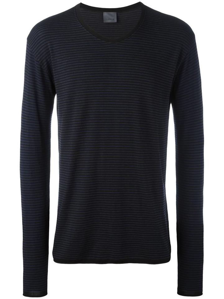 Laneus Fine Stripe Jumper, Men's, Size: Medium, Black, Viscose/cashmere/nylon