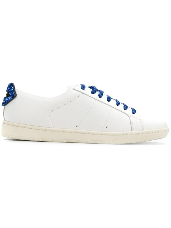 Saint Laurent Glitter Lips Sneakers - White