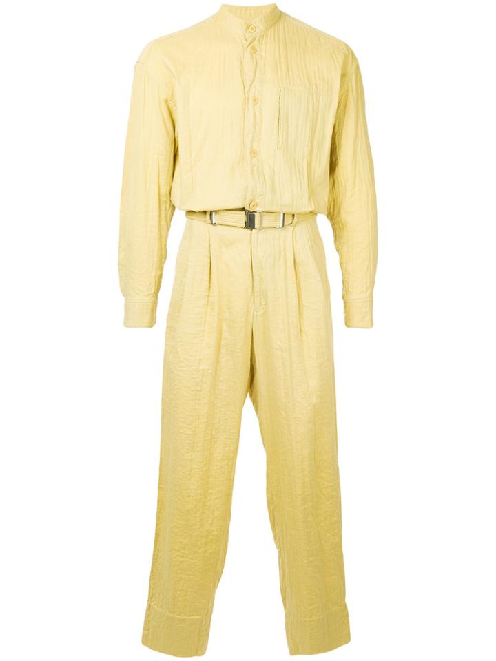 Issey Miyake Vintage Mandarin-collar Belted Jumpsuit - Yellow & Orange