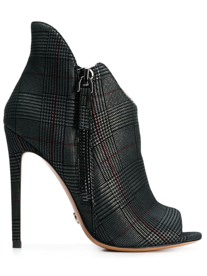 Gianni Renzi Plaid Peep Toe Boots - Grey