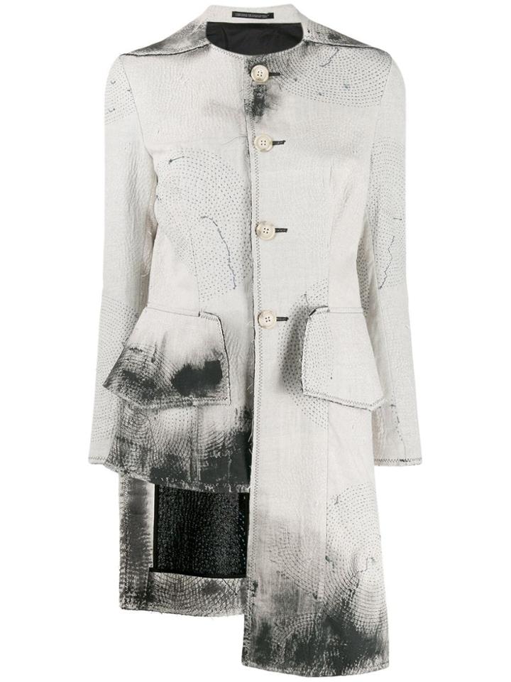 Yohji Yamamoto Long Quilting Asymmetric Coat - Neutrals