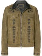 Diesel Black Gold Suede Jacket With Nappa Inlays - Green