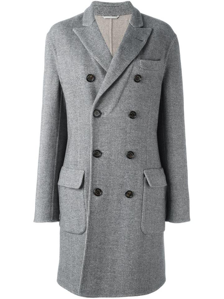 Brunello Cucinelli Double Breasted Coat, Men's, Size: 50, Grey, Wool/cashmere/cupro
