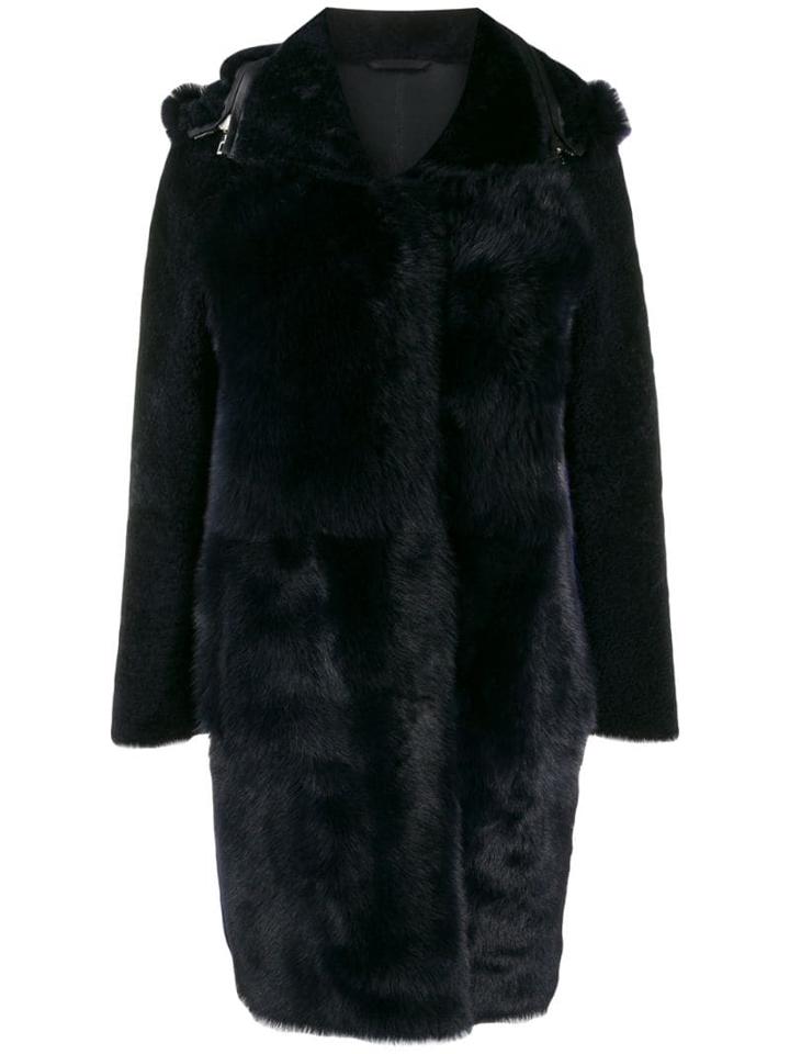 S.w.o.r.d 6.6.44 Hooded Shearling Coat - Blue
