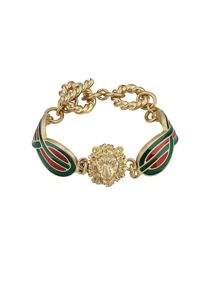 Gucci Lion Head Motif Bracelet - Green