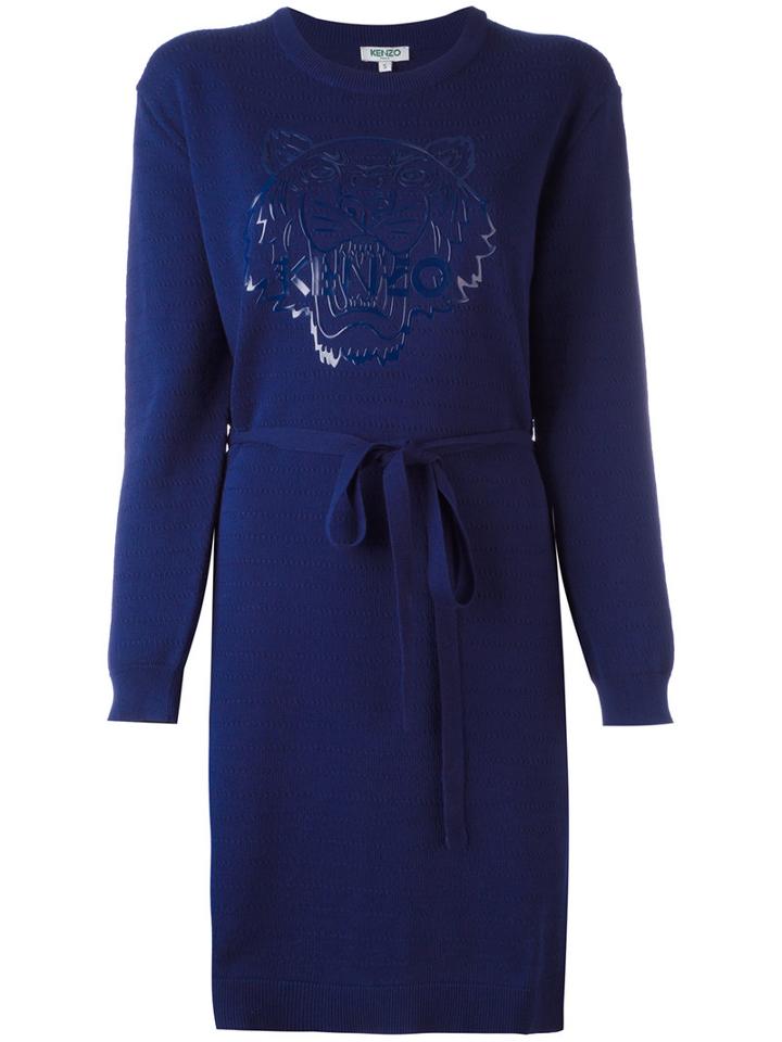 Kenzo - Tiger Pointelle Sweater Dress - Women - Cotton - M, Blue, Cotton
