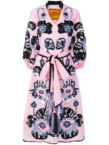 Yulia Magdych Poppy Embroidered Tie Waist Dress - Pink & Purple