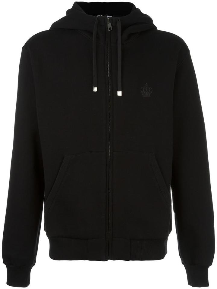 Dolce & Gabbana Embroidered Crown Hoodie, Men's, Size: 52, Black, Cotton/polyester