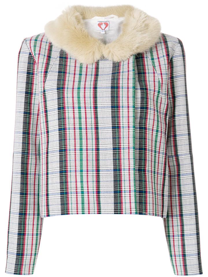 Shrimps Checked Jacket With Faux Fur Collar - Multicolour
