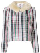 Shrimps Checked Jacket With Faux Fur Collar - Multicolour