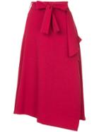 Loveless Belted Asymmetric Skirt - Red
