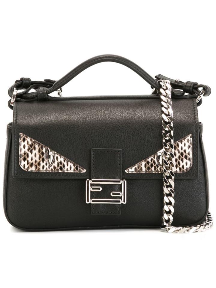 Fendi Micro 'double Baguette' Crossbody Bag, Women's, Black, Calf Leather/snake Skin/metal