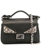 Fendi Micro 'double Baguette' Crossbody Bag, Women's, Black, Calf Leather/snake Skin/metal