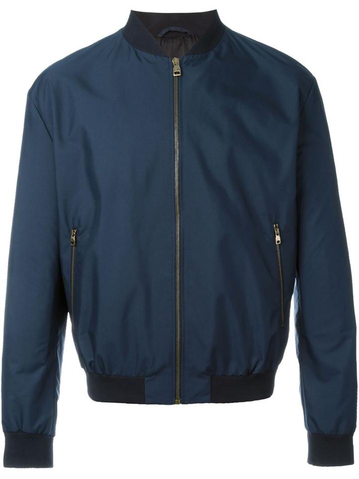 Salvatore Ferragamo Summer Catcher Bomb Jacket, Men's, Size: 48, Blue, Polyester/polyurethane/cupro