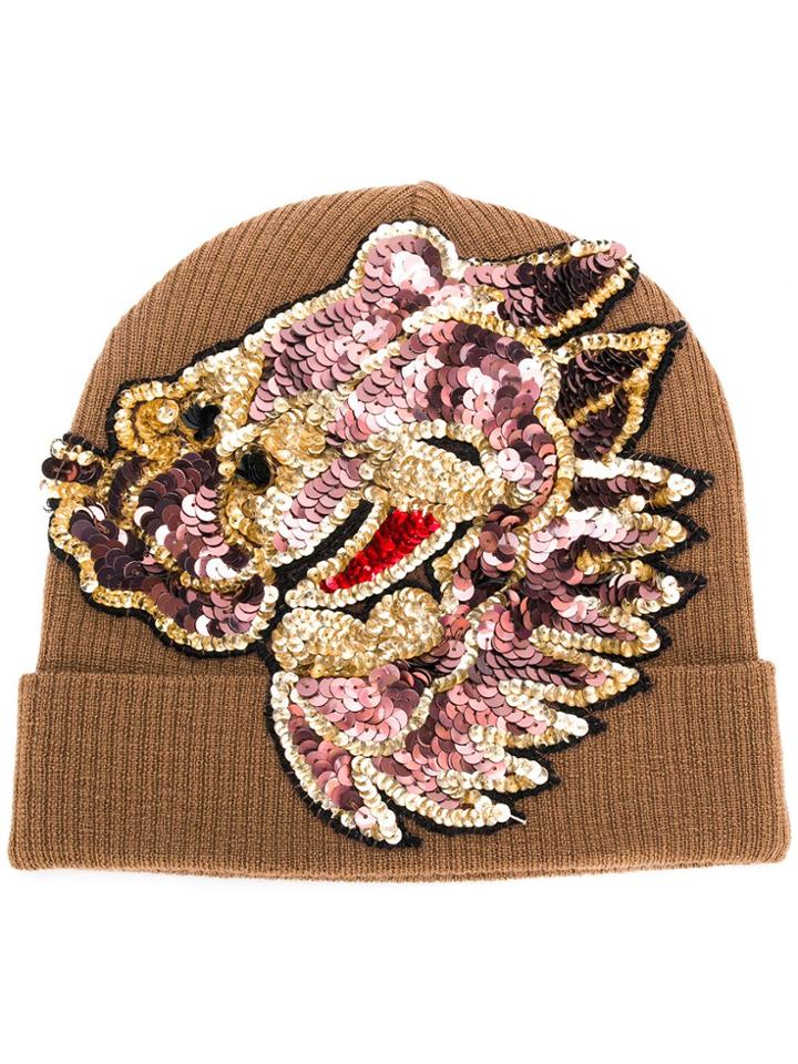 P.a.r.o.s.h. Sequin Embellished Knitted Hat - Brown