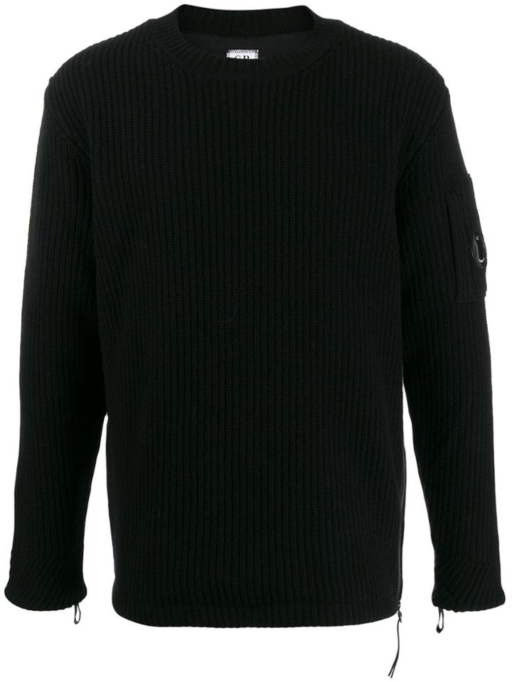 Cp Company Lens Embellished Ribbed Jumper - Black