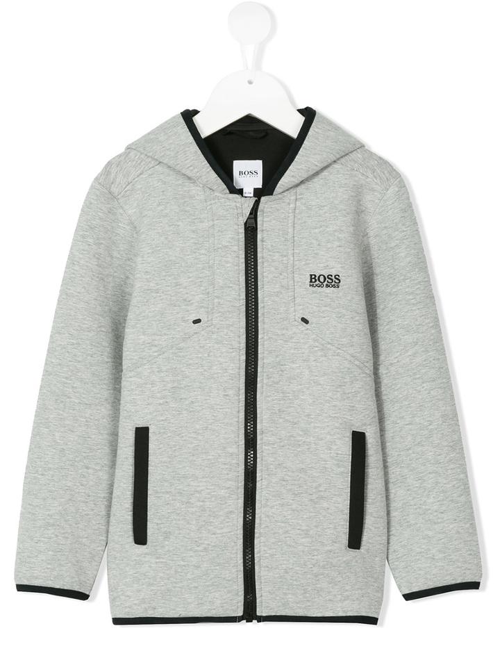 Boss Kids - Logo Embroidered Hoodie - Kids - Cotton/polyamide/polyester/spandex/elastane - 6 Yrs, Grey