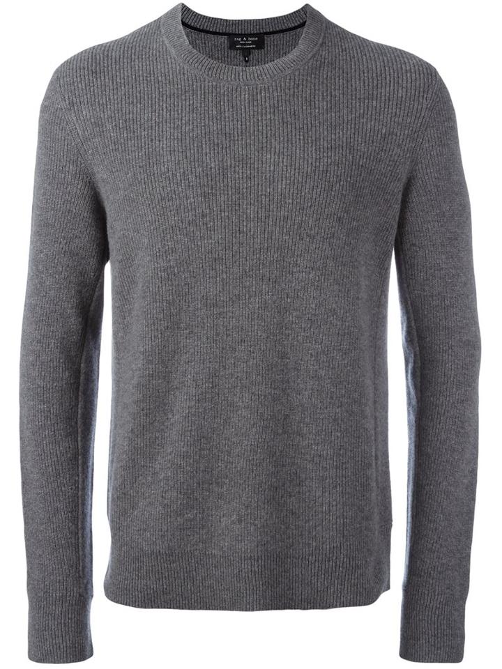 Rag & Bone Ribbed Crew Neck Jumper, Men's, Size: Xxl, Grey, Cashmere