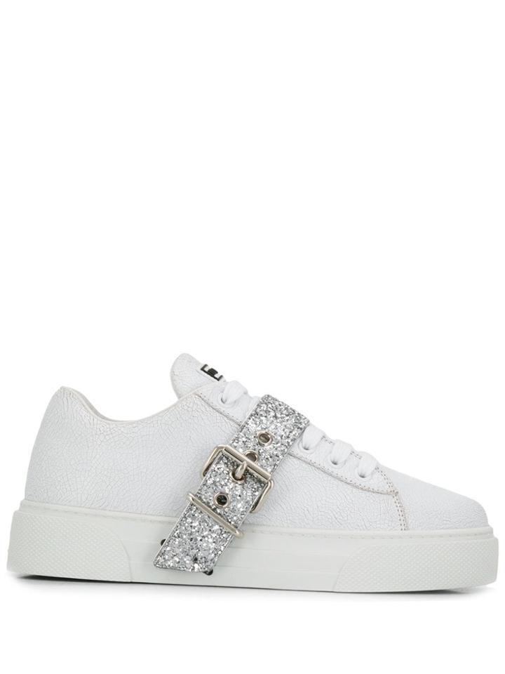 Miu Miu Embellished Buckle Sneakers - White