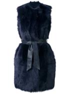 Drome Sleeveless Belted Coat, Women's, Size: Large, Blue, Lamb Skin/lamb Fur