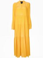 Gathered Detail Maxi Dress - Women - Silk/acetate - 44, Yellow/orange, Silk/acetate, Erika Cavallini