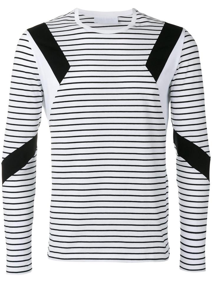Neil Barrett Geometric Insert Striped Top, Men's, Size: Small, White, Cotton
