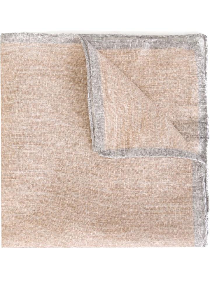 Eleventy Contrast Stripe Pocket Square, Men's, Nude/neutrals, Linen/flax