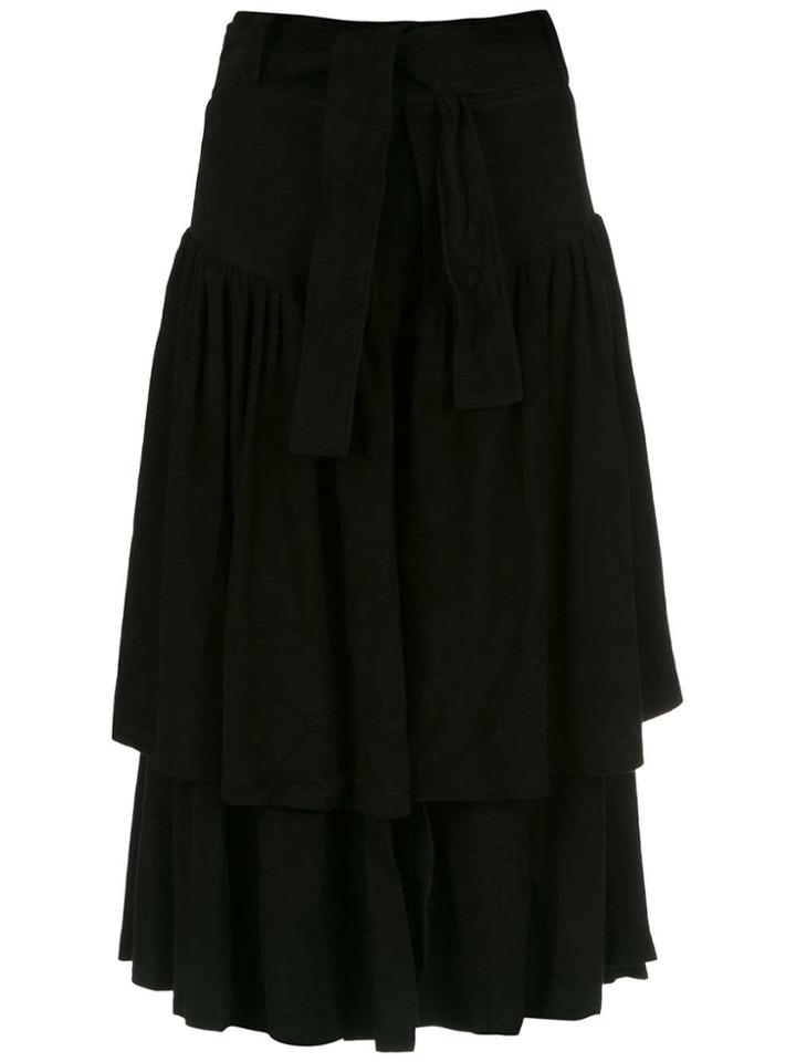 Andrea Bogosian Ruffled Suede Skirt - Black
