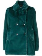 Closed Fuzzy Double-breasted Coat - Green