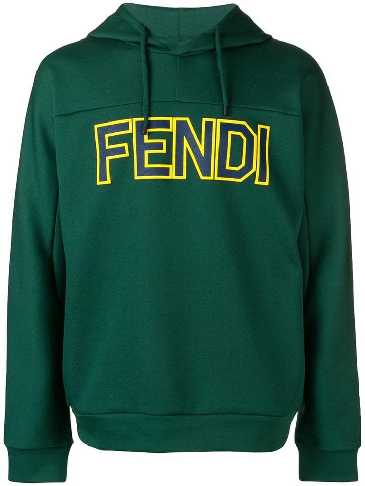 Fendi Logo Print Hoodie - Green