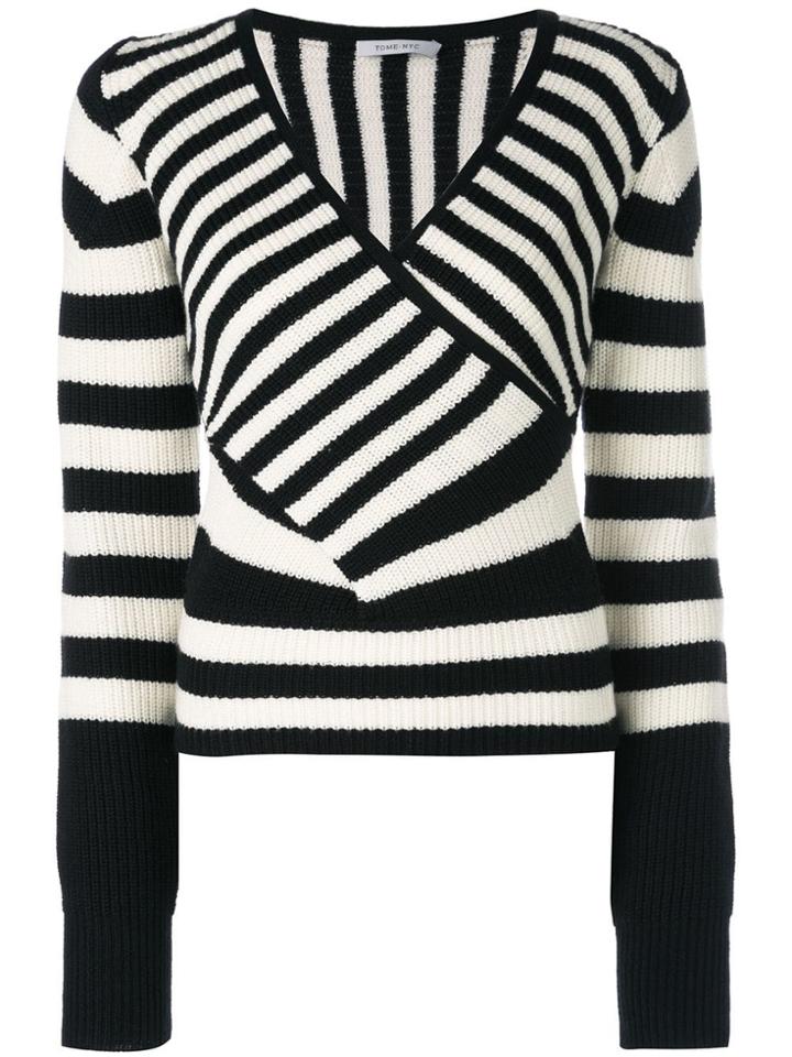Tome Striped Wrap Jumper - Black