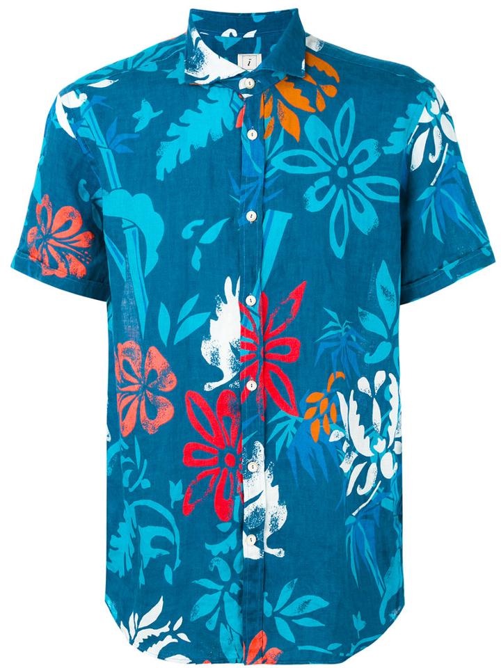 Drumohr - Floral Print Shirt - Men - Linen/flax - Xl, Blue, Linen/flax