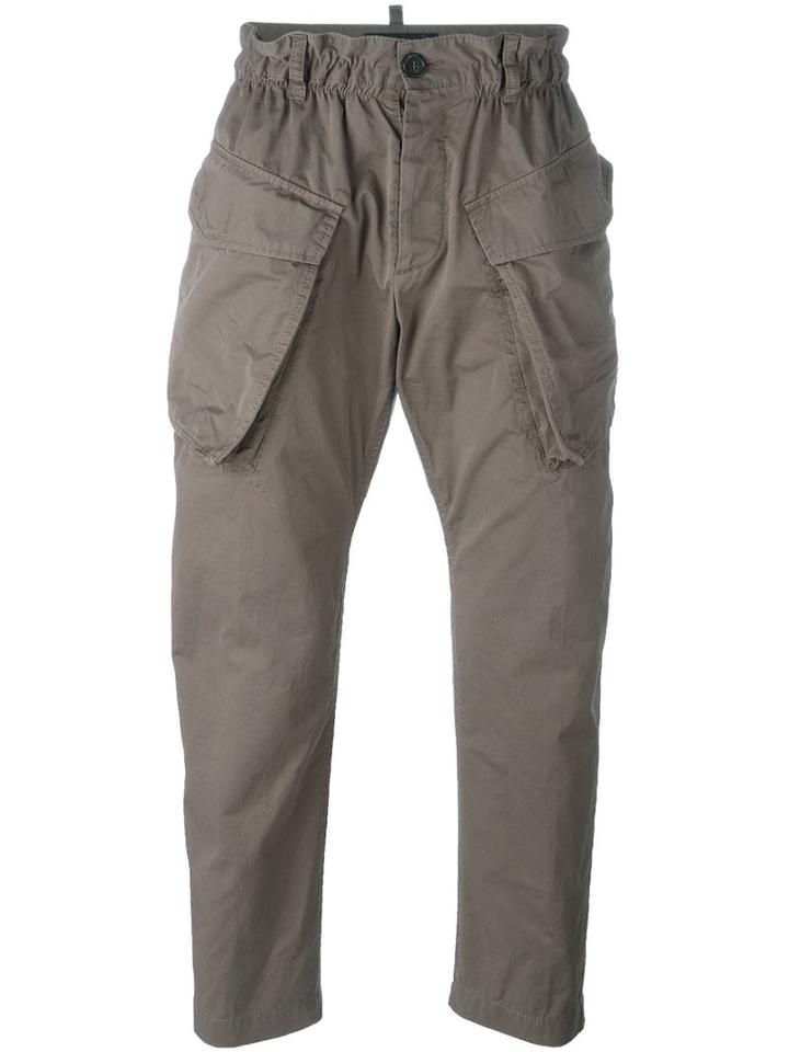Dsquared2 Elasticated Waist Cargo Trousers, Men's, Size: 52, Grey, Cotton/polyester/polyurethane