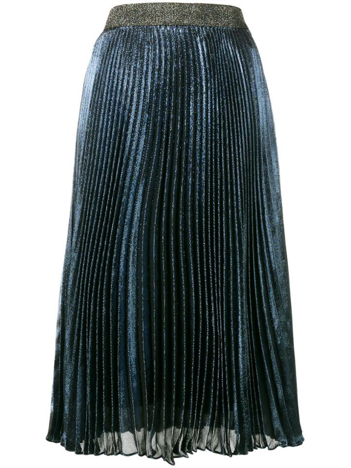 Christopher Kane Pleated Lamé Midi Skirt - Blue