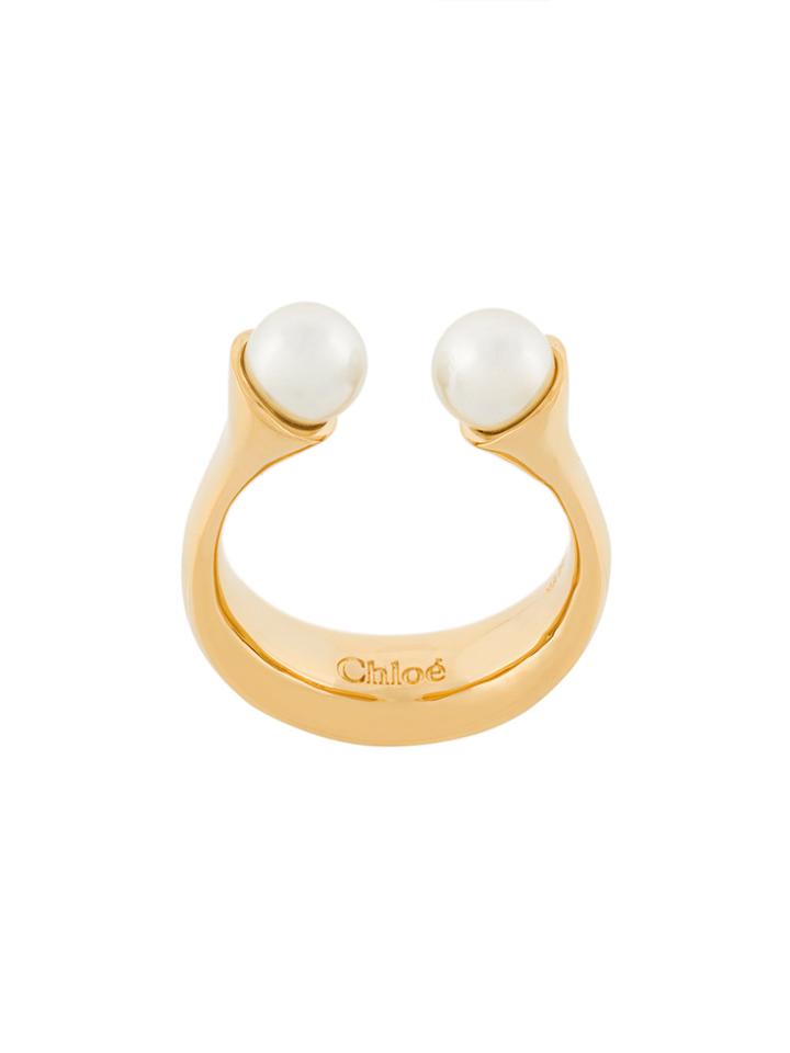 Chloé Open Faux Pearl Ring - Metallic
