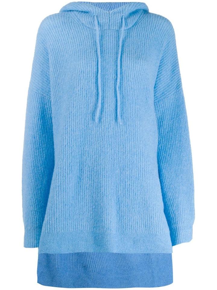 Ganni Oversized Knit Hoodie - Blue