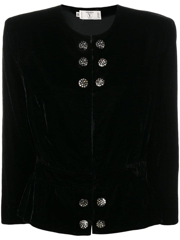 Valentino Vintage 1980's Collarless Fitted Jacket - Black