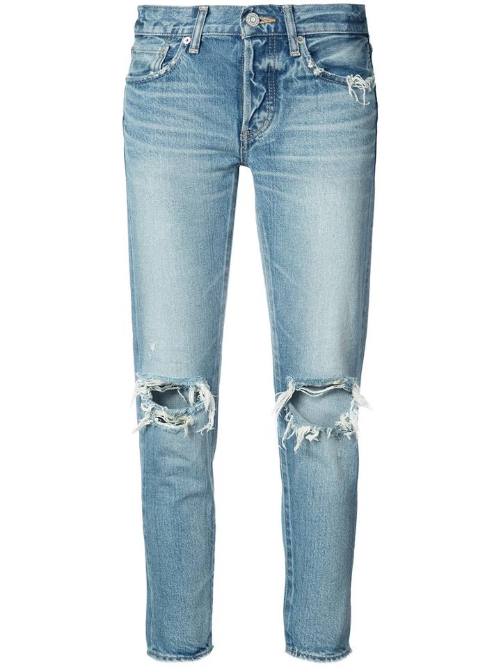 Moussy - Distressed Tapered Jeans - Women - Cotton - 28, Blue, Cotton