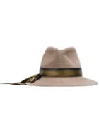 Lola Hats Stripe Detailing Fedora Hat, Women's, Nude/neutrals, Silk/rabbit Fur Felt