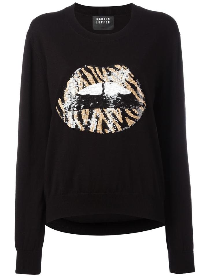 Markus Lupfer Sequin Lips Jumper, Women's, Size: Xs, Black, Cotton/sequin