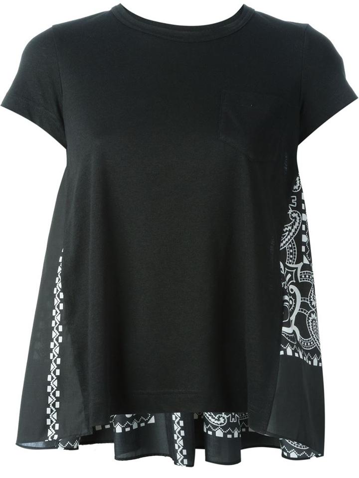 Sacai Bandana Print Panel T-shirt, Women's, Size: 2, Black, Polyester/linen/flax