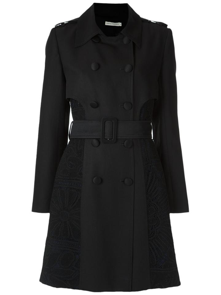 Martha Medeiros Lace Inserts Trench Coat - Black