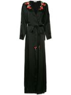 Vilshenko Silky Poppy Trim Robe Gown - Black