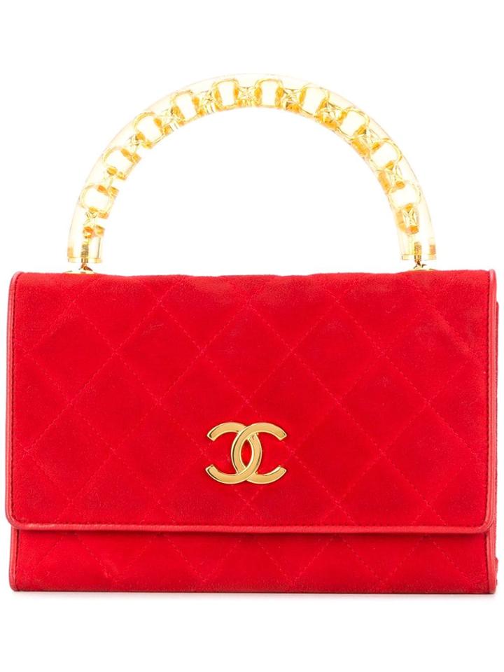 Chanel Vintage Quilted Chain Charm Handle Hand Bag - Red