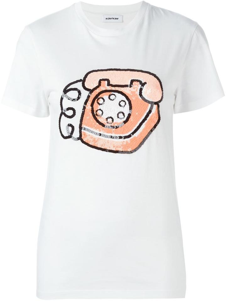 Au Jour Le Jour Sequin Embellished T-shirt, Women's, Size: 44, White, Cotton/pvc