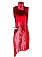 Halpern Asymmetric Sequin Dress - Red
