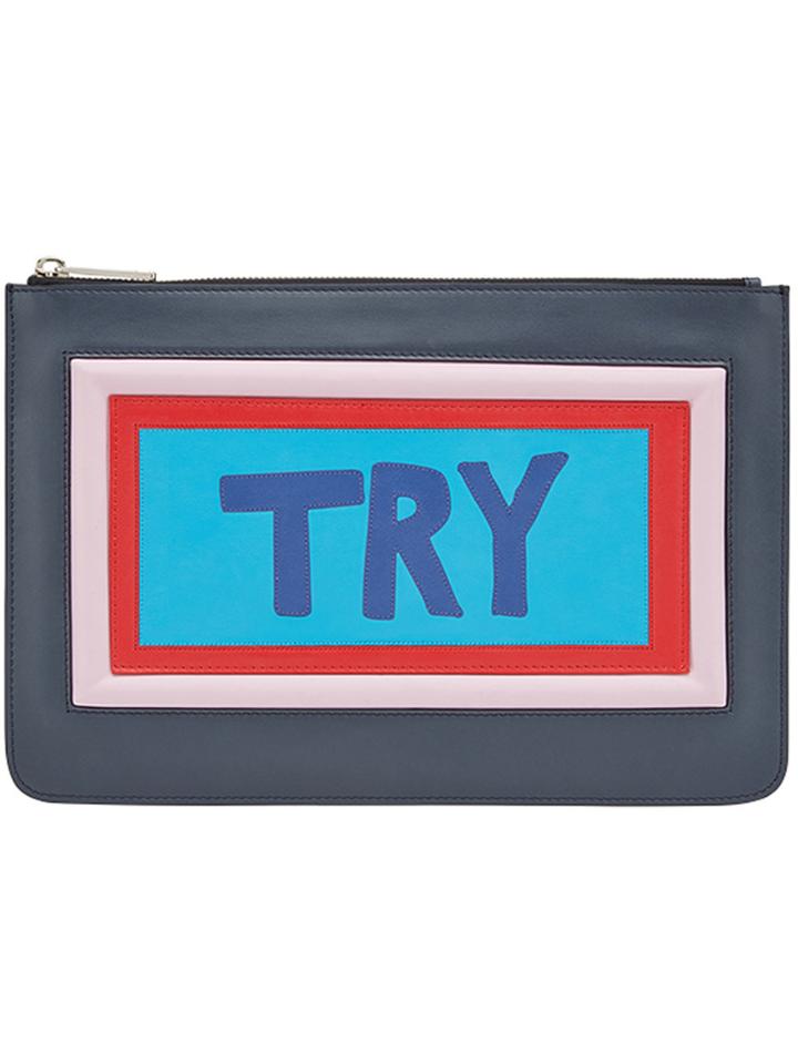 Fendi Patch Embellished Clutch - Blue