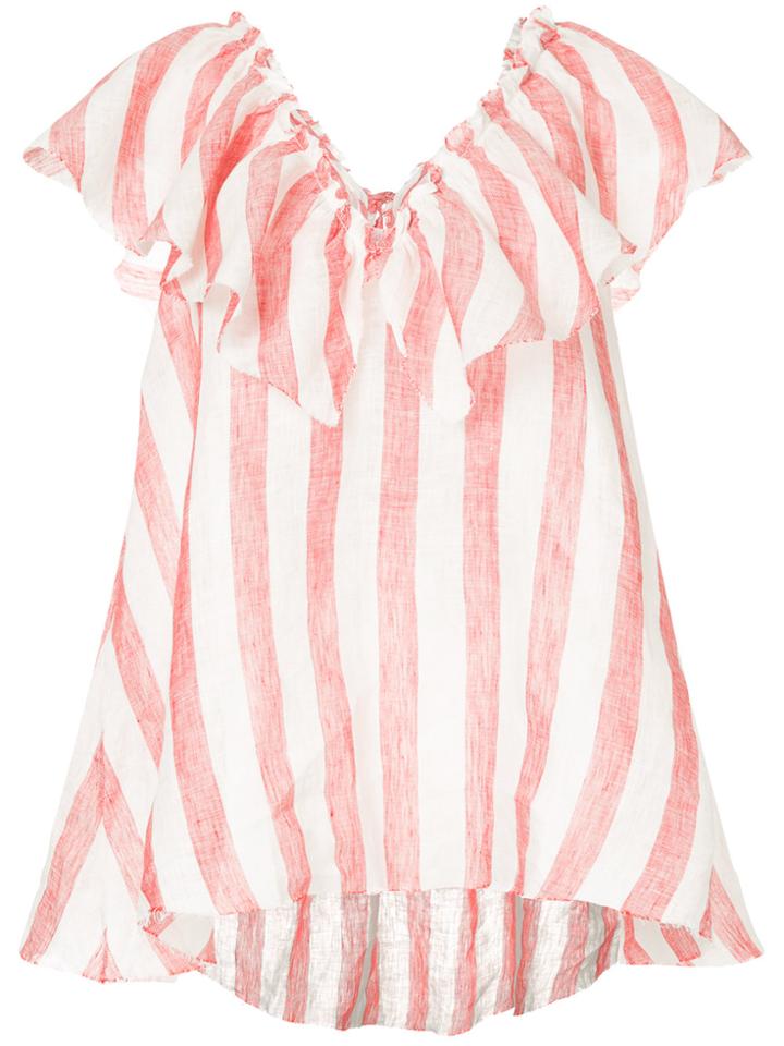 Lee Mathews Simmons Stripe Frill Neck Top - Red
