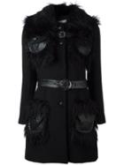 Jeremy Scott Fur Collar Coat, Women's, Size: 44, Black, Modacrylic/polyester/wool