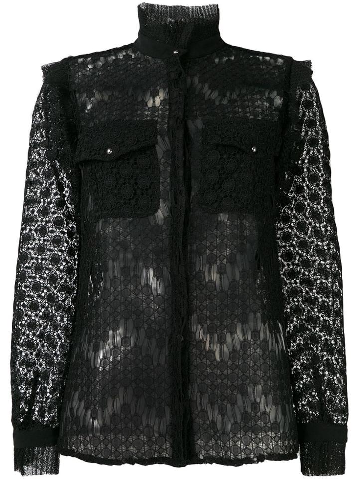 Just Cavalli Sheer Embroidered Blouse - Black